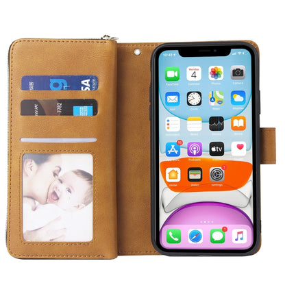 For iPhone 11 Pro Max Zipper Wallet Bag Horizontal Flip PU Leather Case with Holder & 9 Card Slots & Wallet & Lanyard & Photo Frame(Brown) - iPhone 11 Pro Max Cases by buy2fix | Online Shopping UK | buy2fix
