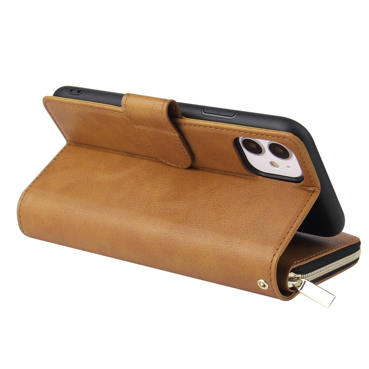For iPhone 11 Pro Max Zipper Wallet Bag Horizontal Flip PU Leather Case with Holder & 9 Card Slots & Wallet & Lanyard & Photo Frame(Brown) - iPhone 11 Pro Max Cases by buy2fix | Online Shopping UK | buy2fix