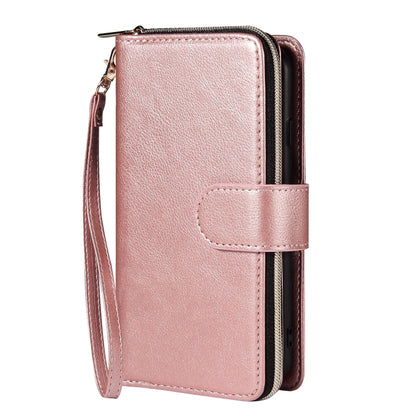 For iPhone SE 2022 / SE 2020 / 8 / 7 Zipper Wallet Bag Horizontal Flip PU Leather Case with Holder & 9 Card Slots & Wallet & Lanyard & Photo Frame(Rose Gold) - iPhone SE 2022 / 2020 / 8 / 7 Cases by buy2fix | Online Shopping UK | buy2fix