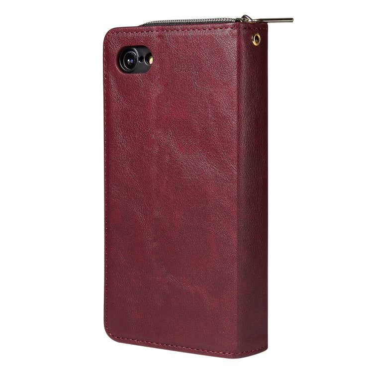 For iPhone SE 2022 / SE 2020 / 8 / 7 Zipper Wallet Bag Horizontal Flip PU Leather Case with Holder & 9 Card Slots & Wallet & Lanyard & Photo Frame(Wine Red) - iPhone SE 2022 / 2020 / 8 / 7 Cases by buy2fix | Online Shopping UK | buy2fix