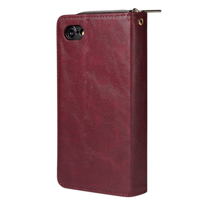 For iPhone SE 2022 / SE 2020 / 8 / 7 Zipper Wallet Bag Horizontal Flip PU Leather Case with Holder & 9 Card Slots & Wallet & Lanyard & Photo Frame(Wine Red) - iPhone SE 2022 / 2020 / 8 / 7 Cases by buy2fix | Online Shopping UK | buy2fix