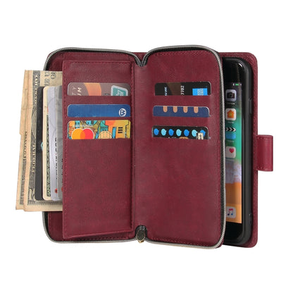 For iPhone SE 2022 / SE 2020 / 8 / 7 Zipper Wallet Bag Horizontal Flip PU Leather Case with Holder & 9 Card Slots & Wallet & Lanyard & Photo Frame(Wine Red) - iPhone SE 2022 / 2020 / 8 / 7 Cases by buy2fix | Online Shopping UK | buy2fix