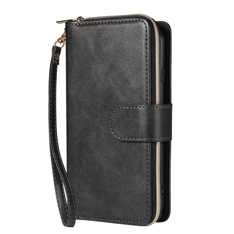 For iPhone SE 2022 / SE 2020 / 8 / 7 Zipper Wallet Bag Horizontal Flip PU Leather Case with Holder & 9 Card Slots & Wallet & Lanyard & Photo Frame(Black) - iPhone SE 2022 / 2020 / 8 / 7 Cases by buy2fix | Online Shopping UK | buy2fix