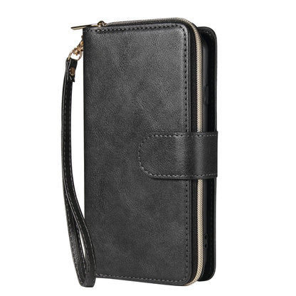 For iPhone SE 2022 / SE 2020 / 8 / 7 Zipper Wallet Bag Horizontal Flip PU Leather Case with Holder & 9 Card Slots & Wallet & Lanyard & Photo Frame(Black) - iPhone SE 2022 / 2020 / 8 / 7 Cases by buy2fix | Online Shopping UK | buy2fix