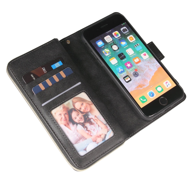 For iPhone SE 2022 / SE 2020 / 8 / 7 Zipper Wallet Bag Horizontal Flip PU Leather Case with Holder & 9 Card Slots & Wallet & Lanyard & Photo Frame(Black) - iPhone SE 2022 / 2020 / 8 / 7 Cases by buy2fix | Online Shopping UK | buy2fix