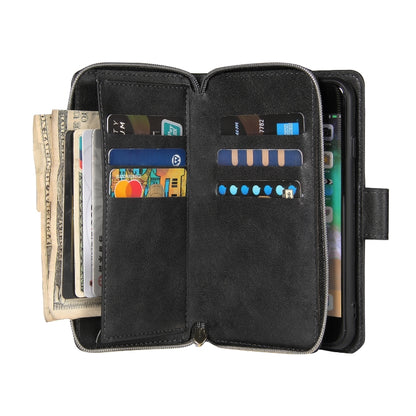 For iPhone SE 2022 / SE 2020 / 8 / 7 Zipper Wallet Bag Horizontal Flip PU Leather Case with Holder & 9 Card Slots & Wallet & Lanyard & Photo Frame(Black) - iPhone SE 2022 / 2020 / 8 / 7 Cases by buy2fix | Online Shopping UK | buy2fix