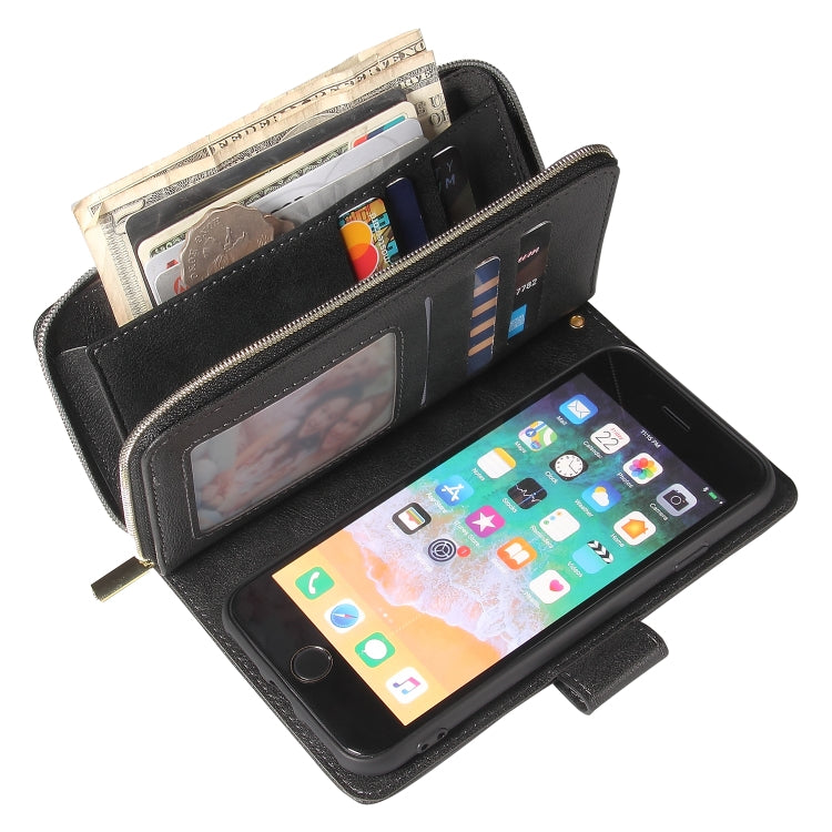 For iPhone SE 2022 / SE 2020 / 8 / 7 Zipper Wallet Bag Horizontal Flip PU Leather Case with Holder & 9 Card Slots & Wallet & Lanyard & Photo Frame(Black) - iPhone SE 2022 / 2020 / 8 / 7 Cases by buy2fix | Online Shopping UK | buy2fix