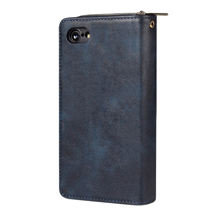 For iPhone SE 2022 / SE 2020 / 8 / 7 Zipper Wallet Bag Horizontal Flip PU Leather Case with Holder & 9 Card Slots & Wallet & Lanyard & Photo Frame(Blue) - iPhone SE 2022 / 2020 / 8 / 7 Cases by buy2fix | Online Shopping UK | buy2fix