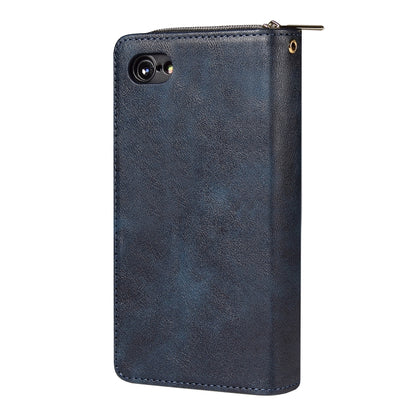 For iPhone SE 2022 / SE 2020 / 8 / 7 Zipper Wallet Bag Horizontal Flip PU Leather Case with Holder & 9 Card Slots & Wallet & Lanyard & Photo Frame(Blue) - iPhone SE 2022 / 2020 / 8 / 7 Cases by buy2fix | Online Shopping UK | buy2fix