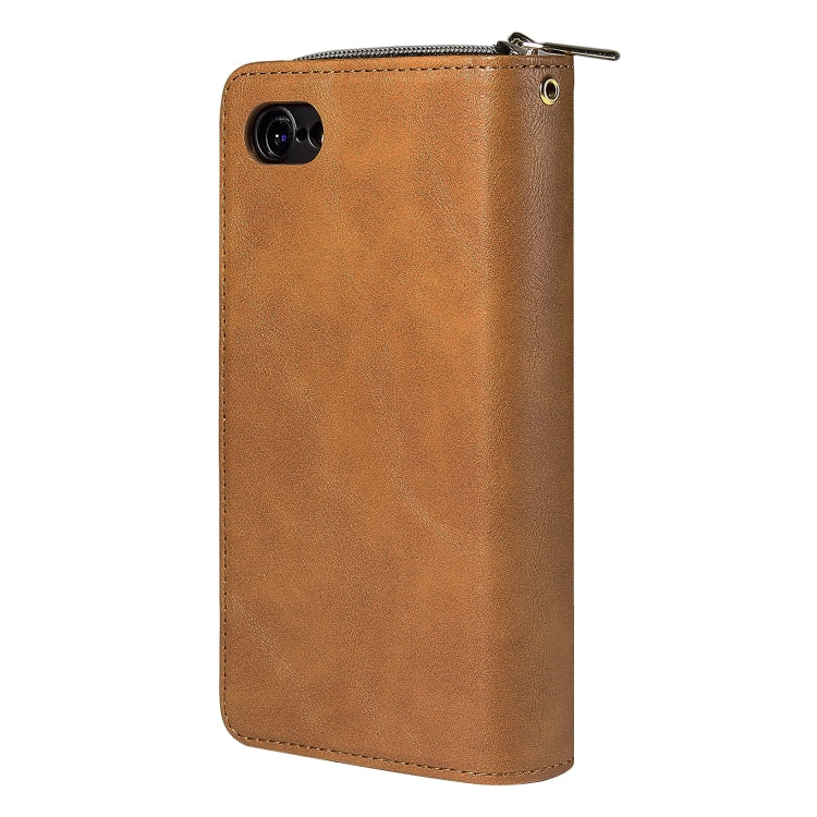 For iPhone SE 2022 / SE 2020 / 8 / 7 Zipper Wallet Bag Horizontal Flip PU Leather Case with Holder & 9 Card Slots & Wallet & Lanyard & Photo Frame(Brown) - iPhone SE 2022 / 2020 / 8 / 7 Cases by buy2fix | Online Shopping UK | buy2fix