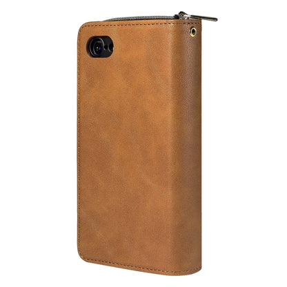 For iPhone SE 2022 / SE 2020 / 8 / 7 Zipper Wallet Bag Horizontal Flip PU Leather Case with Holder & 9 Card Slots & Wallet & Lanyard & Photo Frame(Brown) - iPhone SE 2022 / 2020 / 8 / 7 Cases by buy2fix | Online Shopping UK | buy2fix