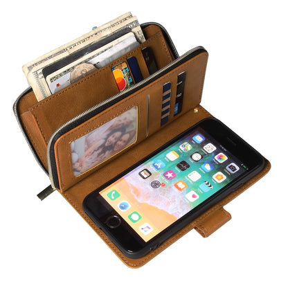 For iPhone SE 2022 / SE 2020 / 8 / 7 Zipper Wallet Bag Horizontal Flip PU Leather Case with Holder & 9 Card Slots & Wallet & Lanyard & Photo Frame(Brown) - iPhone SE 2022 / 2020 / 8 / 7 Cases by buy2fix | Online Shopping UK | buy2fix