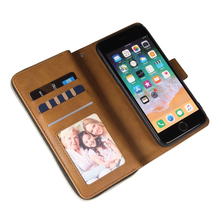 For iPhone SE 2022 / SE 2020 / 8 / 7 Zipper Wallet Bag Horizontal Flip PU Leather Case with Holder & 9 Card Slots & Wallet & Lanyard & Photo Frame(Brown) - iPhone SE 2022 / 2020 / 8 / 7 Cases by buy2fix | Online Shopping UK | buy2fix