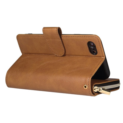 For iPhone SE 2022 / SE 2020 / 8 / 7 Zipper Wallet Bag Horizontal Flip PU Leather Case with Holder & 9 Card Slots & Wallet & Lanyard & Photo Frame(Brown) - iPhone SE 2022 / 2020 / 8 / 7 Cases by buy2fix | Online Shopping UK | buy2fix