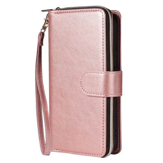 For iPhone 12 mini Zipper Wallet Bag Horizontal Flip PU Leather Case with Holder & 9 Card Slots & Wallet & Lanyard & Photo Frame(Rose Gold) - iPhone 12 mini Cases by buy2fix | Online Shopping UK | buy2fix