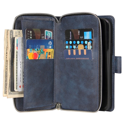 For iPhone 12 / 12 Pro Zipper Wallet Bag Horizontal Flip PU Leather Case with Holder & 9 Card Slots & Wallet & Lanyard & Photo Frame(Blue) - iPhone 12 / 12 Pro Cases by buy2fix | Online Shopping UK | buy2fix