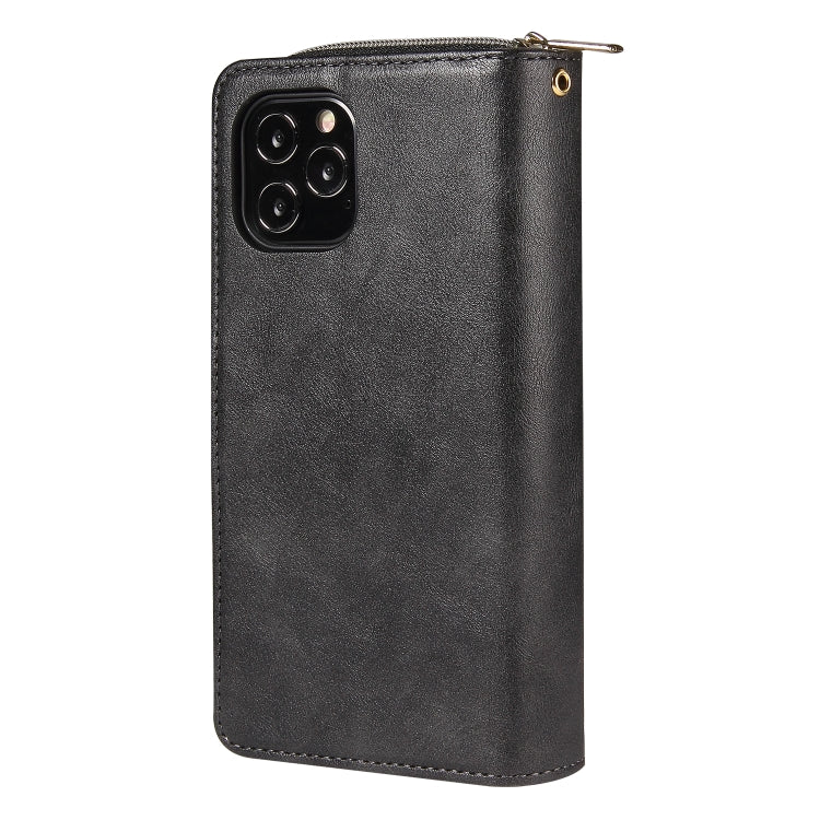 For iPhone 12 Pro Max Zipper Wallet Bag Horizontal Flip PU Leather Case with Holder & 9 Card Slots & Wallet & Lanyard & Photo Frame(Black) - iPhone 12 Pro Max Cases by buy2fix | Online Shopping UK | buy2fix