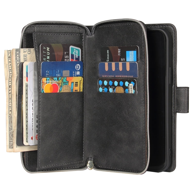 For iPhone 12 Pro Max Zipper Wallet Bag Horizontal Flip PU Leather Case with Holder & 9 Card Slots & Wallet & Lanyard & Photo Frame(Black) - iPhone 12 Pro Max Cases by buy2fix | Online Shopping UK | buy2fix
