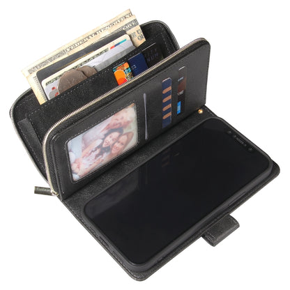 For iPhone 12 Pro Max Zipper Wallet Bag Horizontal Flip PU Leather Case with Holder & 9 Card Slots & Wallet & Lanyard & Photo Frame(Black) - iPhone 12 Pro Max Cases by buy2fix | Online Shopping UK | buy2fix