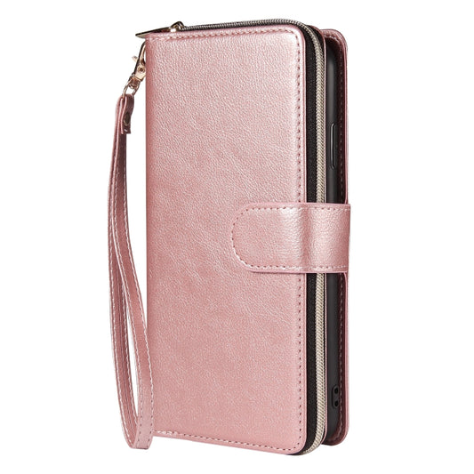 For iPhone X / XS Zipper Wallet Bag Horizontal Flip PU Leather Case with Holder & 9 Card Slots & Wallet & Lanyard & Photo Frame(Rose Gold) - More iPhone Cases by buy2fix | Online Shopping UK | buy2fix