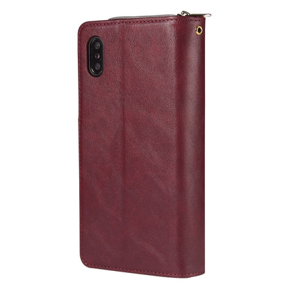 For iPhone X / XS Zipper Wallet Bag Horizontal Flip PU Leather Case with Holder & 9 Card Slots & Wallet & Lanyard & Photo Frame(Wine Red) - More iPhone Cases by buy2fix | Online Shopping UK | buy2fix