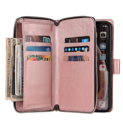 For iPhone XR Zipper Wallet Bag Horizontal Flip PU Leather Case with Holder & 9 Card Slots & Wallet & Lanyard & Photo Frame(Rose Gold) - More iPhone Cases by buy2fix | Online Shopping UK | buy2fix