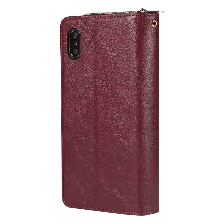 For iPhone XR Zipper Wallet Bag Horizontal Flip PU Leather Case with Holder & 9 Card Slots & Wallet & Lanyard & Photo Frame(Wine Red) - More iPhone Cases by buy2fix | Online Shopping UK | buy2fix