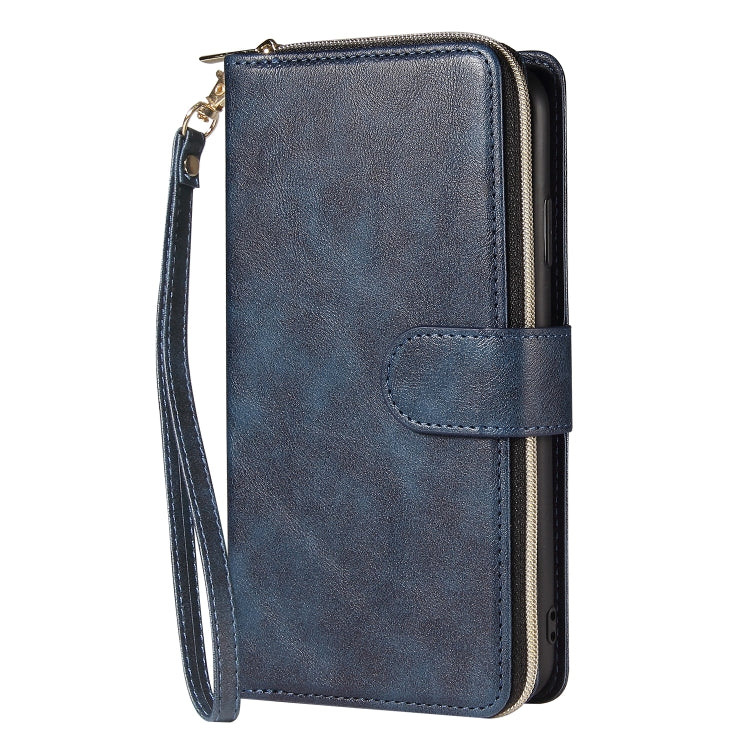 For iPhone XR Zipper Wallet Bag Horizontal Flip PU Leather Case with Holder & 9 Card Slots & Wallet & Lanyard & Photo Frame(Blue) - More iPhone Cases by buy2fix | Online Shopping UK | buy2fix