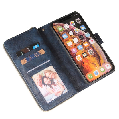 For iPhone XR Zipper Wallet Bag Horizontal Flip PU Leather Case with Holder & 9 Card Slots & Wallet & Lanyard & Photo Frame(Blue) - More iPhone Cases by buy2fix | Online Shopping UK | buy2fix
