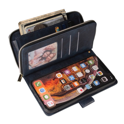 For iPhone XR Zipper Wallet Bag Horizontal Flip PU Leather Case with Holder & 9 Card Slots & Wallet & Lanyard & Photo Frame(Blue) - More iPhone Cases by buy2fix | Online Shopping UK | buy2fix