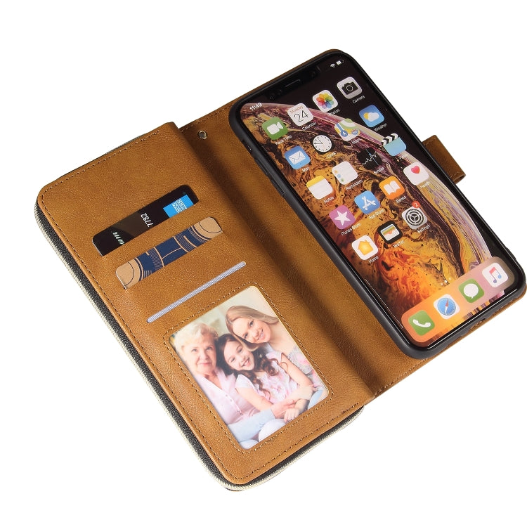 For iPhone XR Zipper Wallet Bag Horizontal Flip PU Leather Case with Holder & 9 Card Slots & Wallet & Lanyard & Photo Frame(Brown) - More iPhone Cases by buy2fix | Online Shopping UK | buy2fix