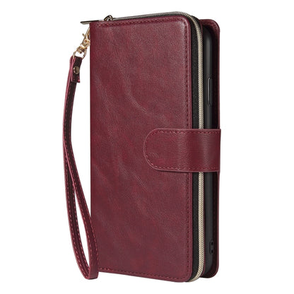 For iPhone XS Max Zipper Wallet Bag Horizontal Flip PU Leather Case with Holder & 9 Card Slots & Wallet & Lanyard & Photo Frame(Wine Red) - More iPhone Cases by buy2fix | Online Shopping UK | buy2fix