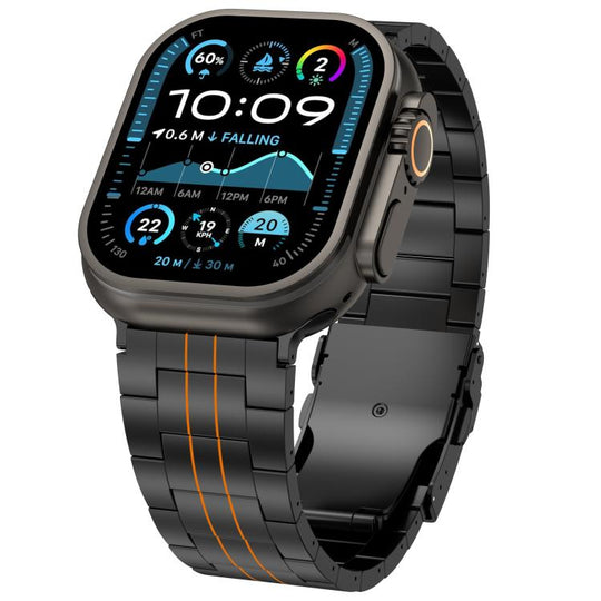 For Apple Watch 42mm / 41mm / 40mm / 38mm Three-bead Safety Clasp Titanium Alloy Watch Band(Black Orange)