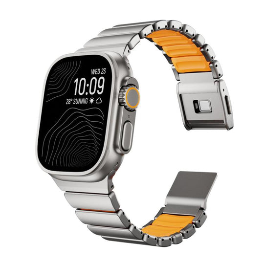 For Apple Watch 46mm / 49mm / 45mm / 44mm Magnetic Norman Buckle Integrated One-bead Stainless Steel Watch Band(Titanium Orange)