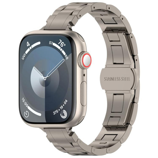 For Apple Watch 42mm / 41mm / 40mm / 38mm Slim Waist Three-bead Butterfly Buckle Titanium Alloy Watch Band(Titanium)