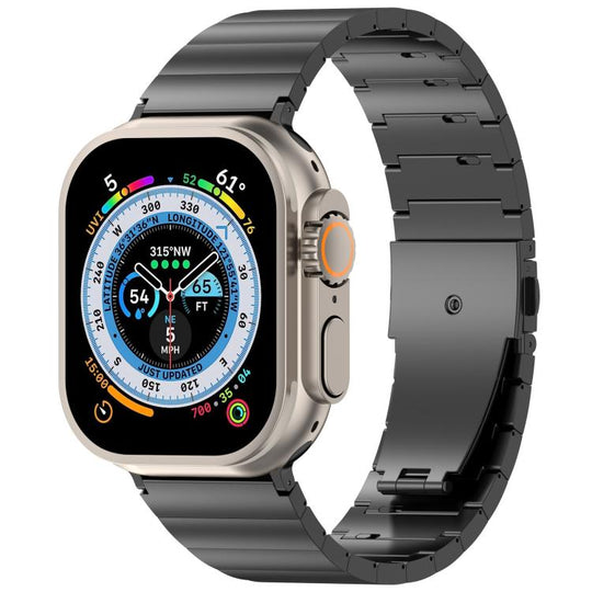 For Apple Watch 46mm / 49mm / 45mm / 44mm One-bead Quick-release Flat Buckle Titanium Alloy Watch Band(Black)