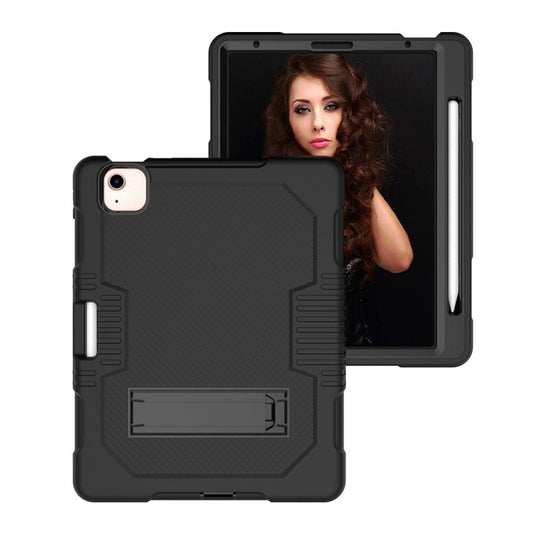 Contrast Color Robot Shockproof Silicon + PC Protective Case with Holder & Pen Slot For iPad Air 2022 / 2020 10.9(Black+Black)(Black+Black) - iPad Air (2022) / (2020) 10.9 Cases by buy2fix | Online Shopping UK | buy2fix