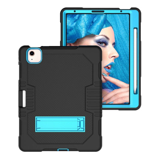 Contrast Color Robot Shockproof Silicon + PC Protective Case with Holder & Pen Slot For iPad Air 2022 / 2020 10.9(Black+Blue)(Black+Blue) - iPad Air (2022) / (2020) 10.9 Cases by buy2fix | Online Shopping UK | buy2fix