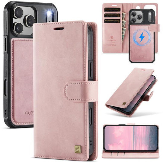 For iPhone 17 Pro Max AutSpace A05 2 in 1 Retro Calf Texture MagSafe Magnetic Phone Case(Pink)