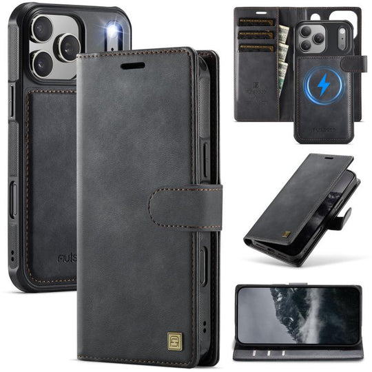 For iPhone 17 Pro AutSpace A05 2 in 1 Retro Calf Texture MagSafe Magnetic Phone Case(Black)