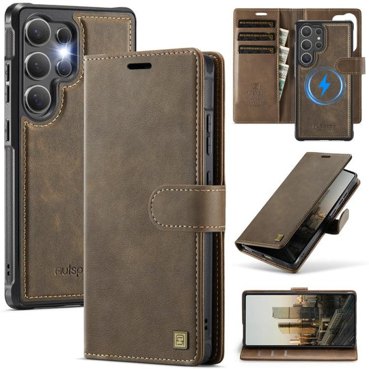 For Samsung Galaxy S24 Ultra 5G AutSpace A05 2 in 1 Retro Calf Texture MagSafe Magnetic Phone Case(Brown)