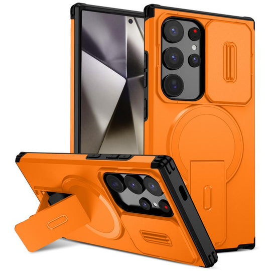 For Samsung Galaxy S24 Ultra 5G Sliding Camshield MagSafe Holder Phone Case(Orange)