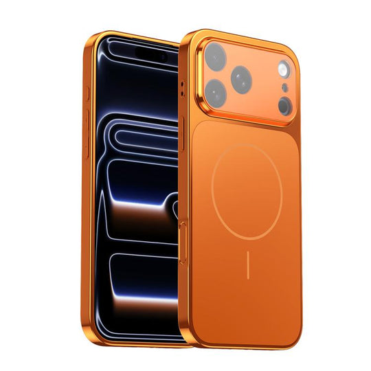 For iPhone 17 Pro Max Corning Glass Plating Large Window MagSafe Phone Case(Orange)