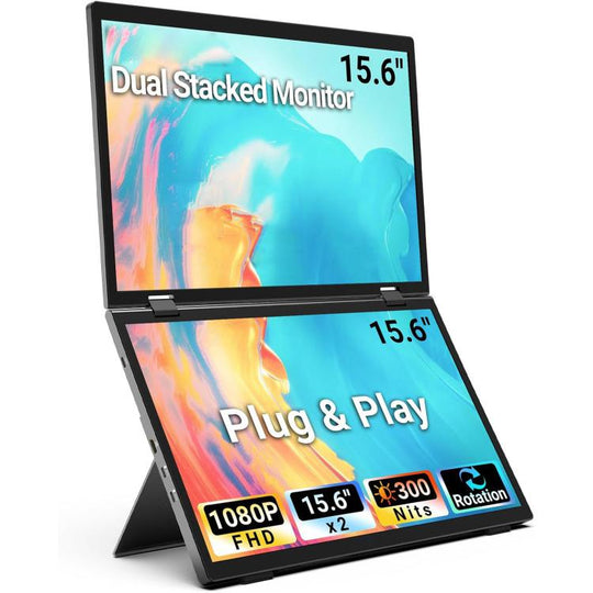 S156P31D 15.6 inch 1080P Dual Screen Foldable Portable Monitor with Holder(Black)