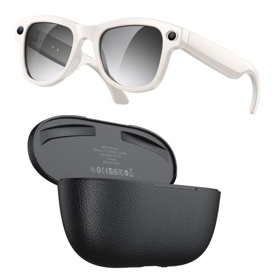 M02 Ultra 8MP Camera AI Smart Glasses Photochromic Lenses with Black Charging Case(Beige)
