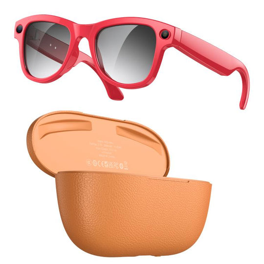 M02 Ultra 8MP Camera AI Smart Glasses Photochromic Lenses with Brown Charging Case(Red)