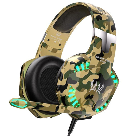 KOTION EACH G2000 Wired Game Headphones with LED Light(Camouflage Yellow)