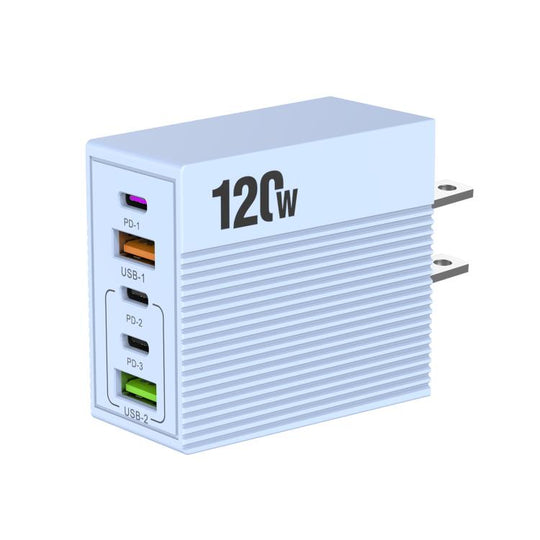 ADC-F007 120W 3xType-C Dual USB Multi-Port Charger, Plug:US Plug(Blue)