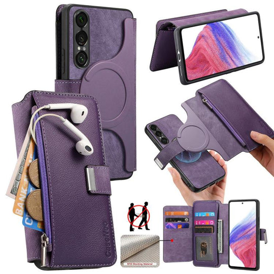 For Sony Xperia 1 VII CaseNeo MagSafe RFID Anti-theft Zipper Wallet Retro Leather Phone Case(Purple)