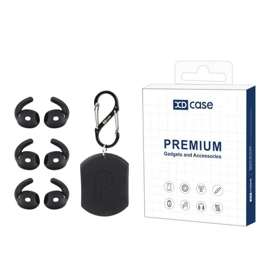 For AirPods 5 / 4 XDcase 3 Pairs Silicone Anti-slip Sports Ear Caps with Storage Case & Carabiner(Black)